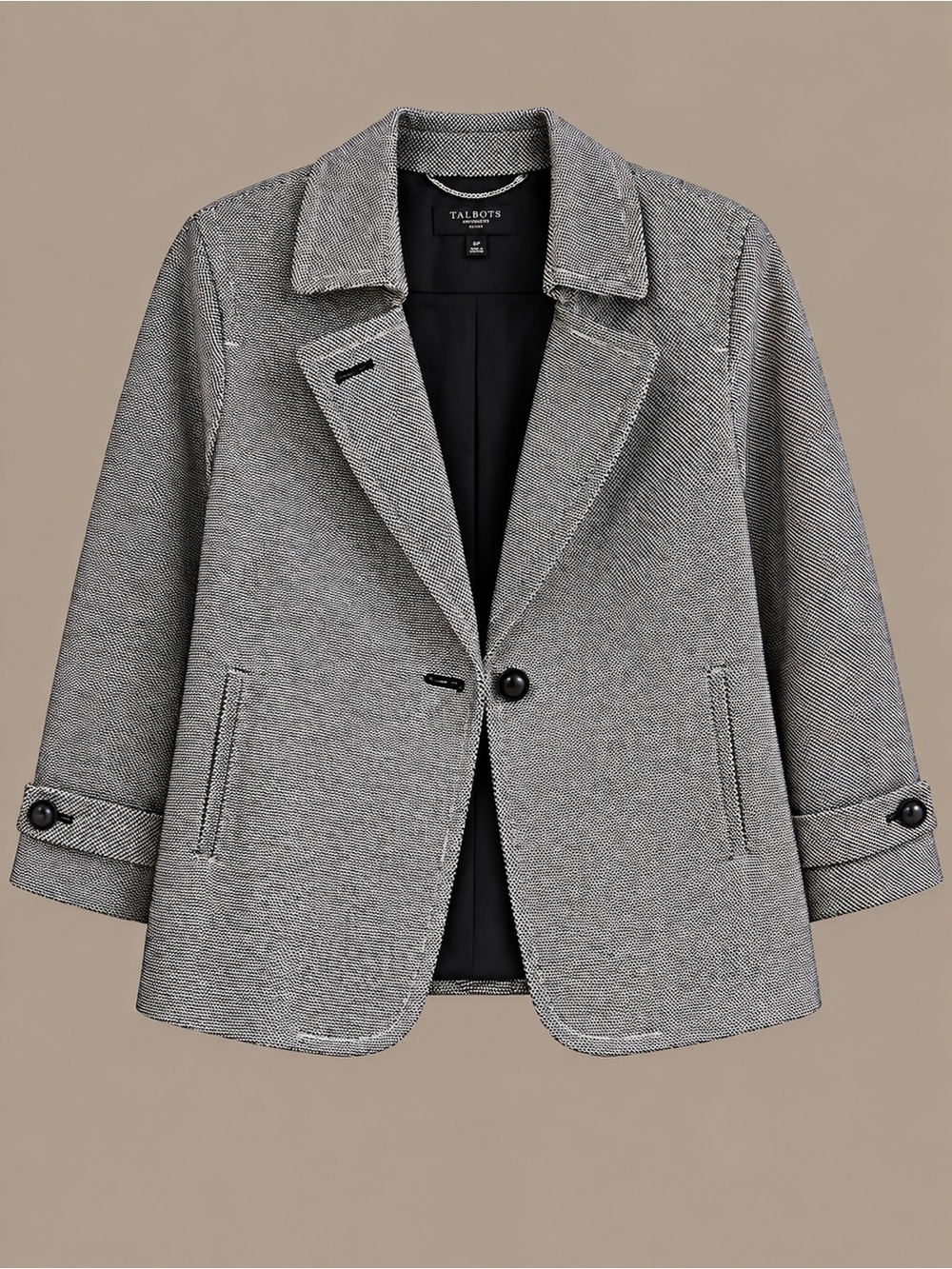 Talbots Gray Herringbone Cropped Blazer 100% cotton